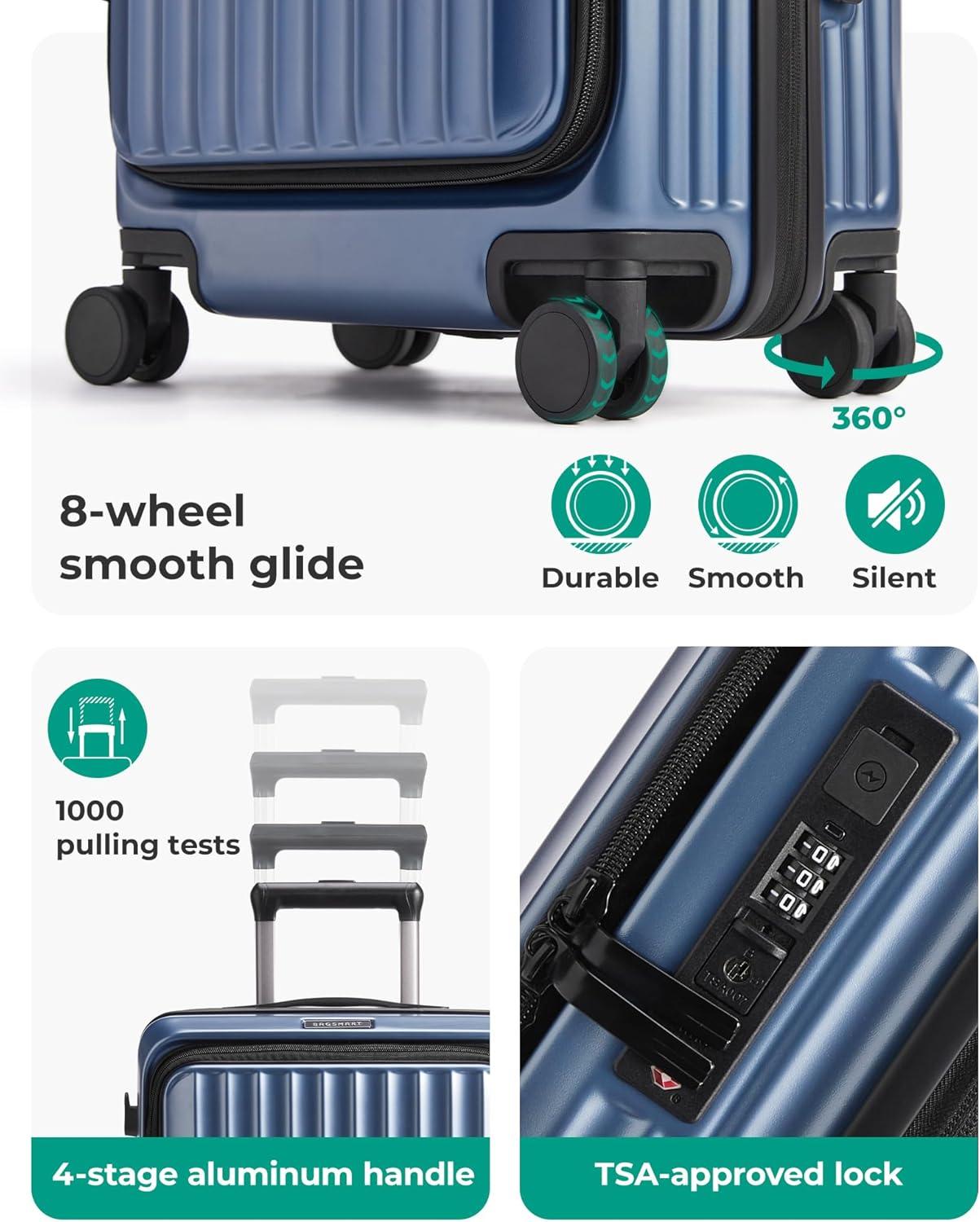 image:imageBAGSMART Top Opening Carry On Luggage 22x14x9 Airline Approved with TSA Lock Expandable 20 Inch Deep Compartment Hard Shell Suitcases with Double Spinner Wheels BluePurple