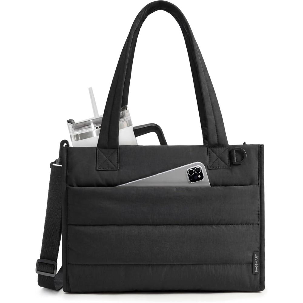 image:imageBAGSMART Small Tote Bag for Women Puffer Quilted Work Tote Bag Zipper Closure for Work Travel College  Small amp mini tote Lightweight 2 sizes crossbody bag 14 laptop bag crossbody bag teacher bag14lblack