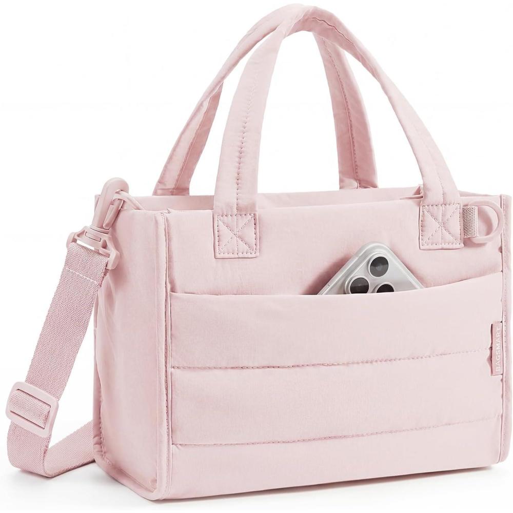 image:imageBAGSMART Small Tote Bag for Women Puffer Quilted Work Tote Bag Zipper Closure for Work Travel College  Small amp mini tote Lightweight 2 sizes crossbody bag 14 laptop bag crossbody bag teacher bag6lblush Pink