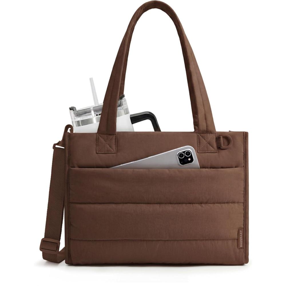 image:imageBAGSMART Small Tote Bag for Women Puffer Quilted Work Tote Bag Zipper Closure for Work Travel College  Small amp mini tote Lightweight 2 sizes crossbody bag 14 laptop bag crossbody bag teacher bag14lchocolate