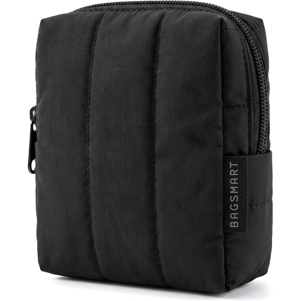 image:imageBAGSMART Small Travel Makeup Bag for Purse Toiletry Pouch Puffy Padded Mini Cosmetics Bag Cute Make Up Pouch for Women with Slipin Pocket Travel Essentials for Toiletries Baby Pink02Black