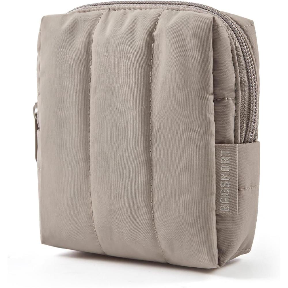 image:imageBAGSMART Small Travel Makeup Bag for Purse Toiletry Pouch Puffy Padded Mini Cosmetics Bag Cute Make Up Pouch for Women with Slipin Pocket Travel Essentials for Toiletries Baby Pink03Greige