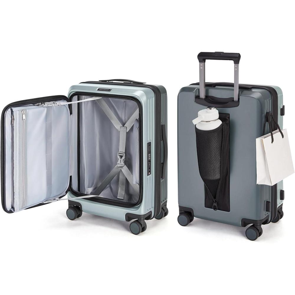 image:imageBAGSMART Top Opening Carry On Luggage 22x14x9 Airline Approved with TSA Lock Expandable 20 Inch Deep Compartment Hard Shell Suitcases with Double Spinner Wheels BlueGreen
