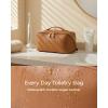 BAGSMART Makeup Bag Travel Cosmetic Bag, Large Make Up Bag Flat Open Toiletry Bag for Women, PU Leather Travel Essentials Organizer Case, Wide-open Pouch Purse for Skincare, Brushes, Classic Brown(01- Classic Brown)