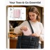 BAGSMART Small Travel Makeup Bag for Purse Toiletry Pouch, Puffy Padded Mini Cosmetics Bag, Cute Make Up Pouch for Women with Slip-in Pocket, Travel Essentials for Toiletries, Baby Pink(10-Khaki Strip)