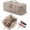 BAGSMART Hair Tool Organizer Travel Bag Compatible with Dyson Airwrap, Shark Hair Dryer, Wide-open Accessories Organizer with Heat Resistant Mat, Makeup Bag for Dyson Attachments, Curling Iron, Black(Brown)