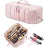 BAGSMART Hair Tool Organizer Travel Bag Compatible with Dyson Airwrap, Shark Hair Dryer, Wide-open Accessories Organizer with Heat Resistant Mat, Makeup Bag for Dyson Attachments, Curling Iron, Black(Baby Pink)