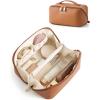 BAGSMART Makeup Bag Travel Cosmetic Bag, Large Make Up Bag Flat Open Toiletry Bag for Women, PU Leather Travel Essentials Organizer Case, Wide-open Pouch Purse for Skincare, Brushes, Classic Brown(01- Classic Brown)