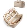 BAGSMART Makeup Bag Travel Cosmetic Bag, Large Make Up Bag Flat Open Toiletry Bag for Women, PU Leather Travel Essentials Organizer Case, Wide-open Pouch Purse for Skincare, Brushes, Classic Brown(05- Camel)