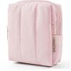BAGSMART Small Travel Makeup Bag for Purse Toiletry Pouch, Puffy Padded Mini Cosmetics Bag, Cute Make Up Pouch for Women with Slip-in Pocket, Travel Essentials for Toiletries, Baby Pink(01-Baby Pink)