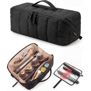 BAGSMART Hair Tool Organizer Travel Bag Compatible with Dyson Airwrap, Shark Hair Dryer, Wide-open Accessories Organizer with Heat Resistant Mat, Makeup Bag for Dyson Attachments, Curling Iron, Black(Black)