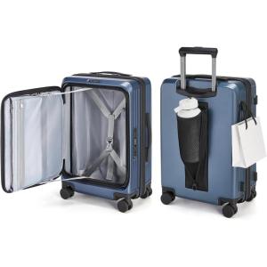BAGSMART Top Opening Carry On Luggage 22x14x9 Airline Approved with TSA Lock, Expandable 20 Inch Deep Compartment Hard Shell Suitcases with Double Spinner Wheels, Blue(Blue)