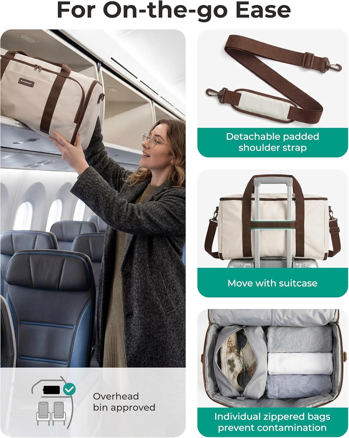 image:imageBAGSMART Garment Bag Duffle Bag for Travel Convertible 2 in 1 Suit Bag for Hanging Clothes Carry on Travel Bag with Shoes BagShoulder Strap Weekender for Dresses Coats Shirts BlackBrown