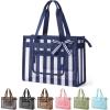 BAGSMART Mesh Beach Bag with Zipper Pocket, Large Beach Tote Bags for Women | for 40 oz Bottle, Removable Ribbon Bow, Sandproof & Washable, Cruise Essentials, for Swim, Pool, Gym, Vacation, Travel Bag(Navy Blue Stripes)