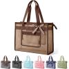 BAGSMART Mesh Beach Bag with Zipper Pocket, Large Beach Tote Bags for Women | for 40 oz Bottle, Removable Ribbon Bow, Sandproof & Washable, Cruise Essentials, for Swim, Pool, Gym, Vacation, Travel Bag(Tan Brown)