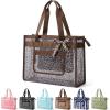 BAGSMART Mesh Beach Bag with Zipper Pocket, Large Beach Tote Bags for Women | for 40 oz Bottle, Removable Ribbon Bow, Sandproof & Washable, Cruise Essentials, for Swim, Pool, Gym, Vacation, Travel Bag(Leopard Print)