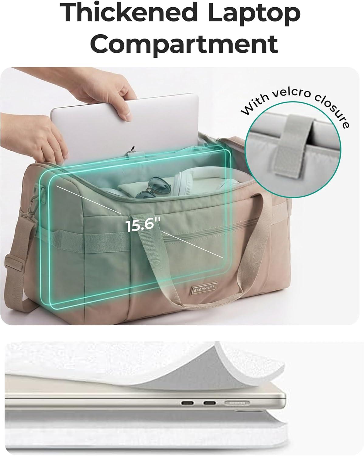 image:imageBAGSMART Weekend Bag with Shoe Bag 32L Travel Duffle Bag with Laptop Compartment Sports Duffel Bags Gym Bag Carry On Bag for Travel Gym BrownBrown