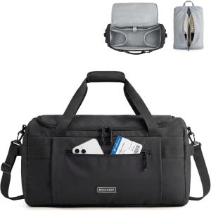 BAGSMART Weekend Bag with Shoe Bag, 32L Travel Duffle Bag with Laptop Compartment, Sports Duffel Bags Gym Bag Carry On Bag for Travel, Gym, Brown(Black)