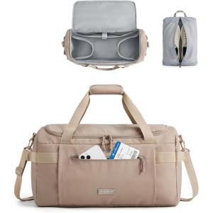 BAGSMART Weekend Bag with Shoe Bag, 32L Travel Duffle Bag with Laptop Compartment, Sports Duffel Bags Gym Bag Carry On Bag for Travel, Gym, Brown(Brown)