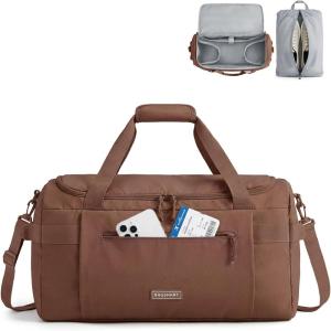 BAGSMART Weekend Bag with Shoe Bag, 32L Travel Duffle Bag with Laptop Compartment, Sports Duffel Bags Gym Bag Carry On Bag for Travel, Gym, Brown(Dark Brown)