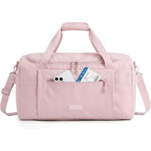 BAGSMART Weekend Bag with Shoe Bag, 32L Travel Duffle Bag with Laptop Compartment, Sports Duffel Bags Gym Bag Carry On Bag for Travel, Gym, Brown(Pink)