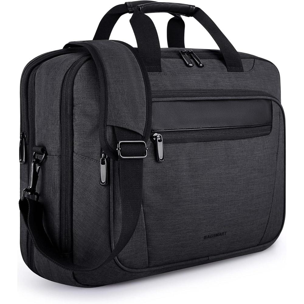 image:imageBAGSMART 173 Inch Laptop Bag Expandable Computer Bag Men Women Laptop Briefcase Laptop Shoulder Bag Work Bag Business Travel Office  Black