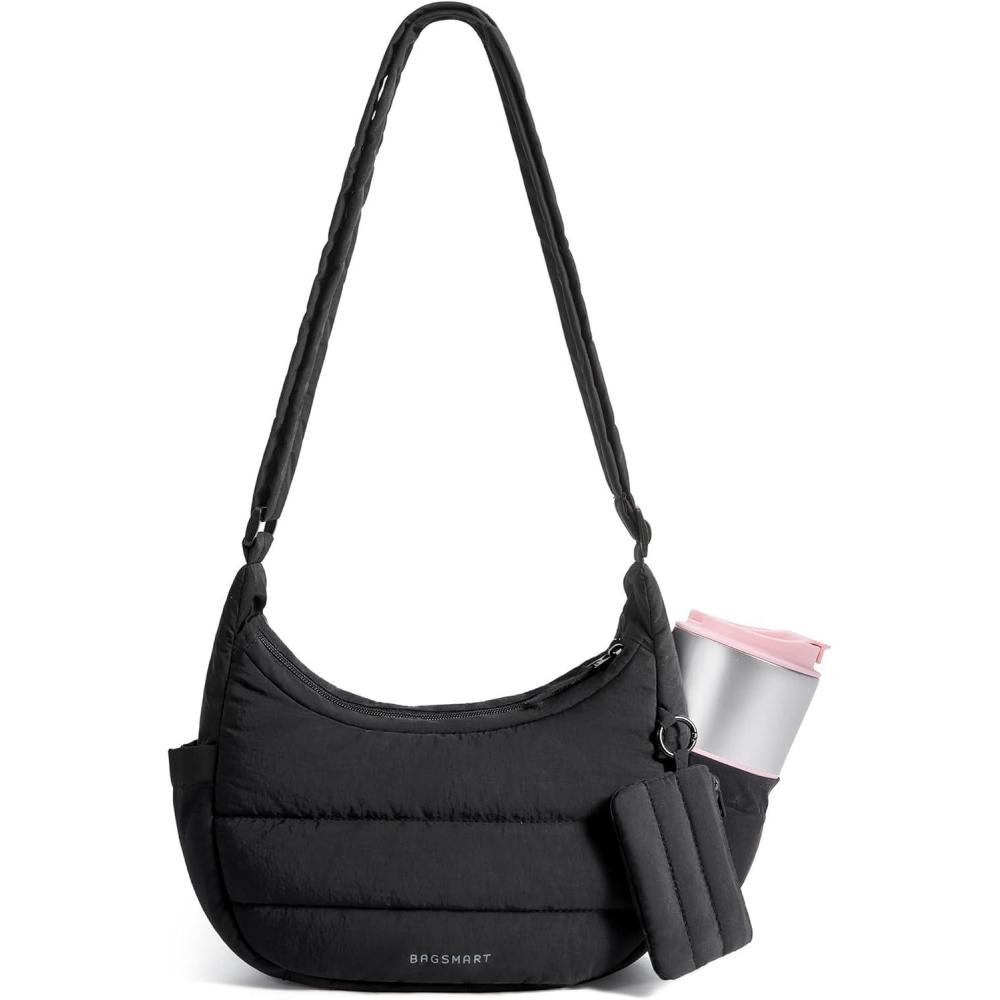 image:imageBAGSMART Crossbody Purses for Women with Adjustable Strap Small Puffer Hobo Bags Compact Fluffy Shoulder Handbags PouchBlack
