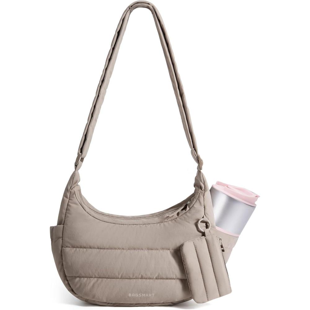 image:imageBAGSMART Crossbody Purses for Women with Adjustable Strap Small Puffer Hobo Bags Compact Fluffy Shoulder Handbags PouchCamel