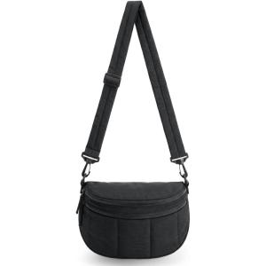 BAGSMART Cross Body Purse, Medium Crossbody Bags for Women Travel Purse, Quilted Puffer Bum Bag Handbag Wallet with Pockets(Black)