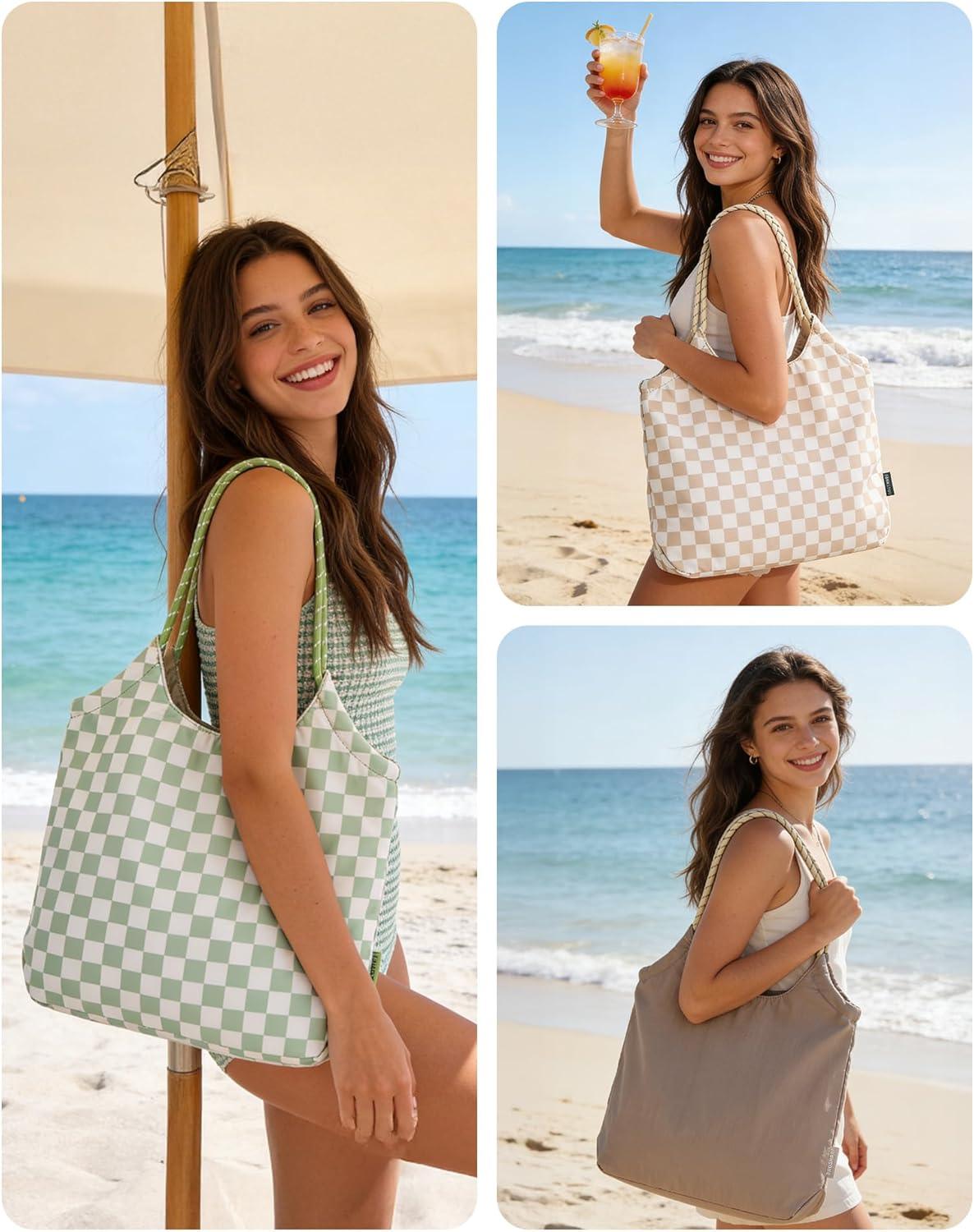 image:imageBAGSMART Beach Bags for Women Beach Tote Bag Beach Bag with Zipper Travel Tote Bag for Women Sandproof Swim Pool Bag Packable Beach Bag Beach Essentials for Travel Gym 125L Medium Tote Lightweight WaterresistantForest Green