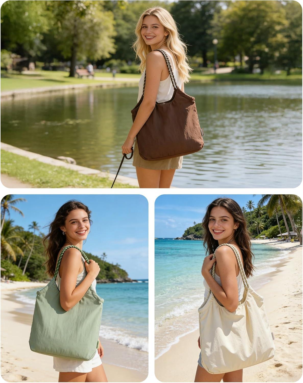 image:imageBAGSMART Beach Bags for Women Beach Tote Bag Beach Bag with Zipper Travel Tote Bag for Women Sandproof Swim Pool Bag Packable Beach Bag Beach Essentials for Travel Gym 125L Medium Tote Lightweight WaterresistantKhaki Checkerboard Pattern