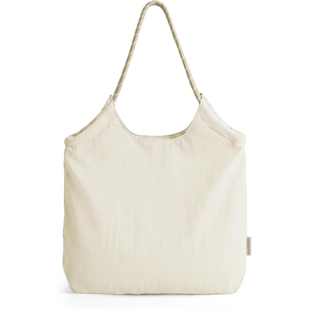 image:imageBAGSMART Beach Bags for Women Beach Tote Bag Beach Bag with Zipper Travel Tote Bag for Women Sandproof Swim Pool Bag Packable Beach Bag Beach Essentials for Travel Gym 125L Medium Tote Lightweight WaterresistantLight Beige