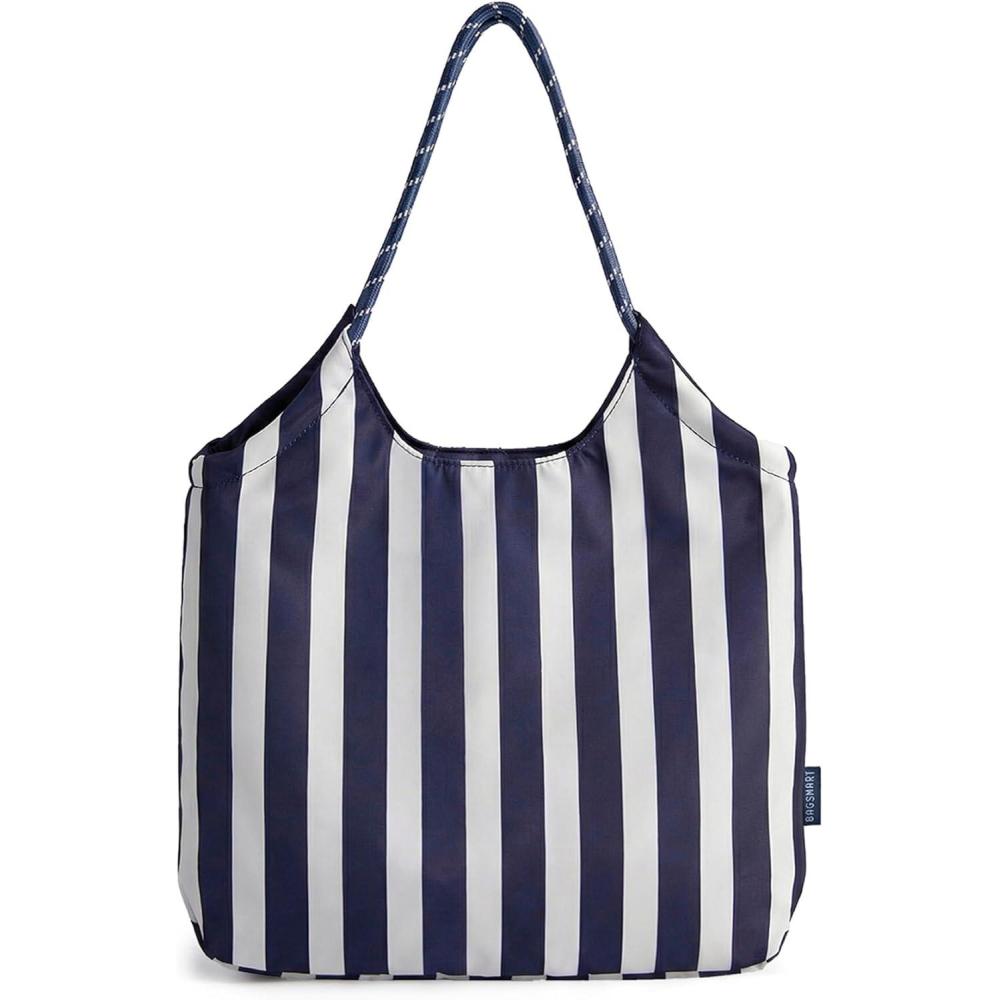image:imageBAGSMART Beach Bags for Women Beach Tote Bag Beach Bag with Zipper Travel Tote Bag for Women Sandproof Swim Pool Bag Packable Beach Bag Beach Essentials for Travel Gym 125L Medium Tote Lightweight WaterresistantNavy Stripes