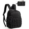 BAGSMART Mini Backpacks for Women, Puffy Checkered Quilted Small Backpack with Pouch, Lightweight Daypack Purse, Water-Resistant Bookbag for Daily Travel College, 2-in-1 Set, Sage Green(Jet Black)