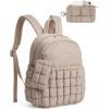 BAGSMART Mini Backpacks for Women, Puffy Checkered Quilted Small Backpack with Pouch, Lightweight Daypack Purse, Water-Resistant Bookbag for Daily Travel College, 2-in-1 Set, Sage Green(Latte Brown)
