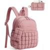 BAGSMART Mini Backpacks for Women, Puffy Checkered Quilted Small Backpack with Pouch, Lightweight Daypack Purse, Water-Resistant Bookbag for Daily Travel College, 2-in-1 Set, Sage Green(Dark Pink)