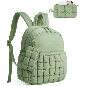 BAGSMART Mini Backpacks for Women, Puffy Checkered Quilted Small Backpack with Pouch, Lightweight Daypack Purse, Water-Resistant Bookbag for Daily Travel College, 2-in-1 Set, Sage Green(Sage Green)