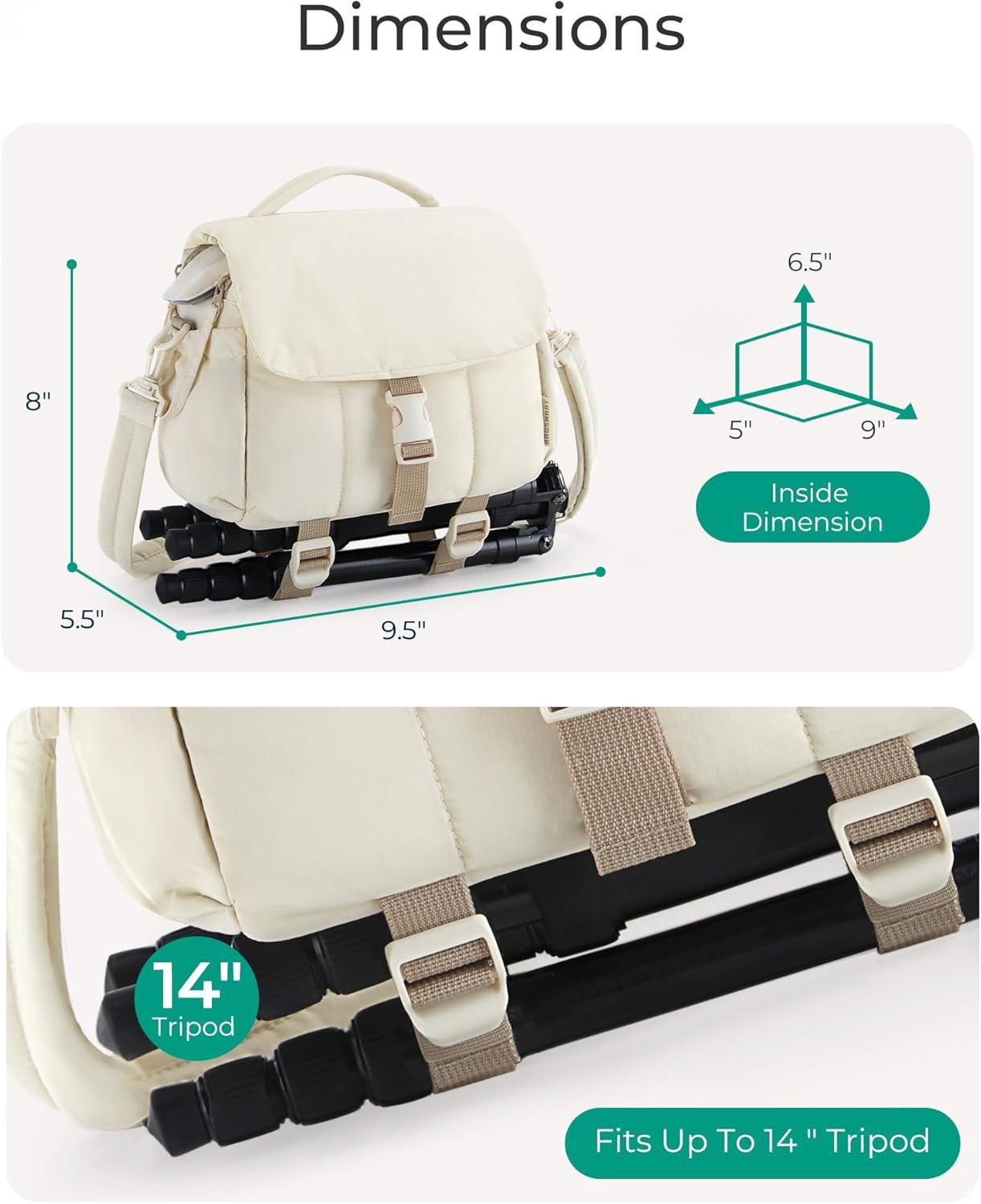 image:imageBAGSMART Small Camera Bag DSLR Camera Case for Camera Lens amp Accessories UltraLight Compact Crossbody Camcorder Bags with Rain CoverTripod Straps Irovy WhiteBeige