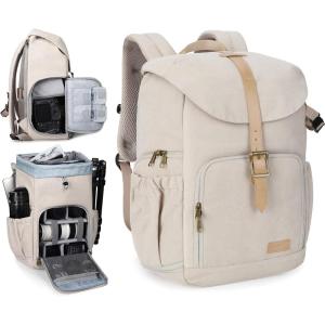 BAGSMART Camera Backpack, DSLR Camera Bag Backpacks for Photographers, Waterproof Anti-Theft Photography Backpack with 15 Inch Laptop Compartment & Tripod Holder, Ivory White(A-ivory White[single Buckle])