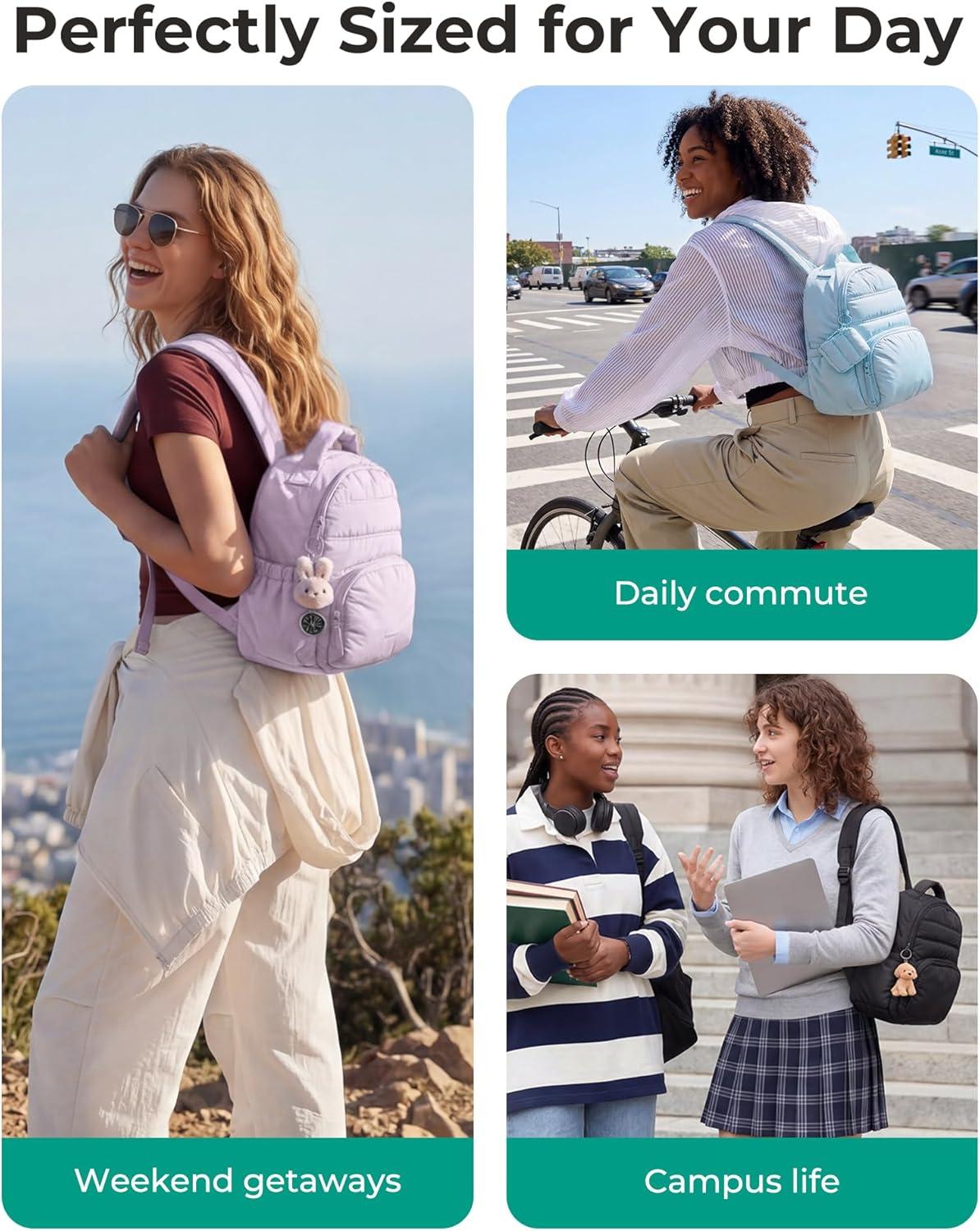 image:imageBAGSMART Small Backpacks for Women Lightweight Puffer Mini Backpack Purse with Pouch Quilted Casual Daypack WaterResistant Bookbag for Daily Travel College 2in1 Set Latte BrownLatte Brown