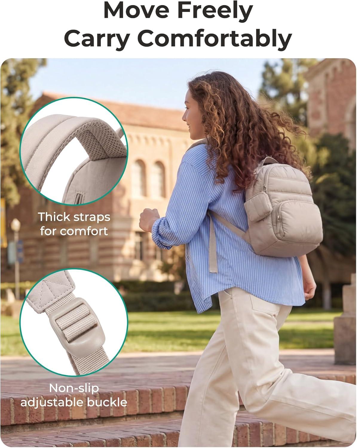 image:imageBAGSMART Small Backpacks for Women Lightweight Puffer Mini Backpack Purse with Pouch Quilted Casual Daypack WaterResistant Bookbag for Daily Travel College 2in1 Set Latte BrownBaby Blue