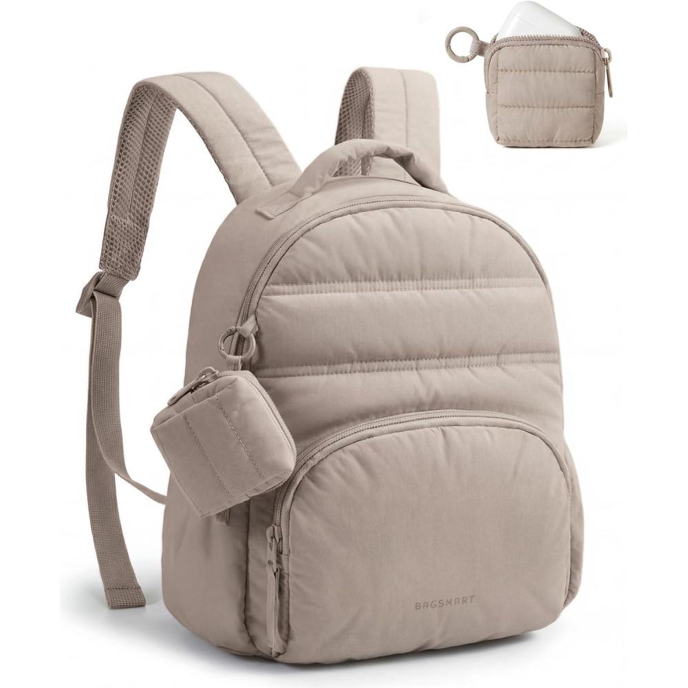 image:imageBAGSMART Small Backpacks for Women Lightweight Puffer Mini Backpack Purse with Pouch Quilted Casual Daypack WaterResistant Bookbag for Daily Travel College 2in1 Set Latte BrownLatte Brown