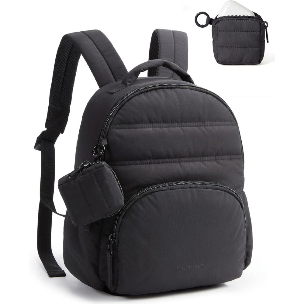 image:imageBAGSMART Small Backpacks for Women Lightweight Puffer Mini Backpack Purse with Pouch Quilted Casual Daypack WaterResistant Bookbag for Daily Travel College 2in1 Set Latte BrownJet Black