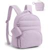 BAGSMART Small Backpacks for Women, Lightweight Puffer Mini Backpack Purse with Pouch, Quilted Casual Daypack, Water-Resistant Bookbag for Daily Travel College, 2-in-1 Set, Latte Brown(Lavender Purple)