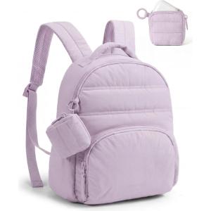 BAGSMART Small Backpacks for Women, Lightweight Puffer Mini Backpack Purse with Pouch, Quilted Casual Daypack, Water-Resistant Bookbag for Daily Travel College, 2-in-1 Set, Latte Brown(Lavender Purple)