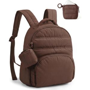BAGSMART Small Backpacks for Women, Lightweight Puffer Mini Backpack Purse with Pouch, Quilted Casual Daypack, Water-Resistant Bookbag for Daily Travel College, 2-in-1 Set, Latte Brown(Coffee Brown)