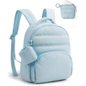 BAGSMART Small Backpacks for Women, Lightweight Puffer Mini Backpack Purse with Pouch, Quilted Casual Daypack, Water-Resistant Bookbag for Daily Travel College, 2-in-1 Set, Latte Brown(Baby Blue)
