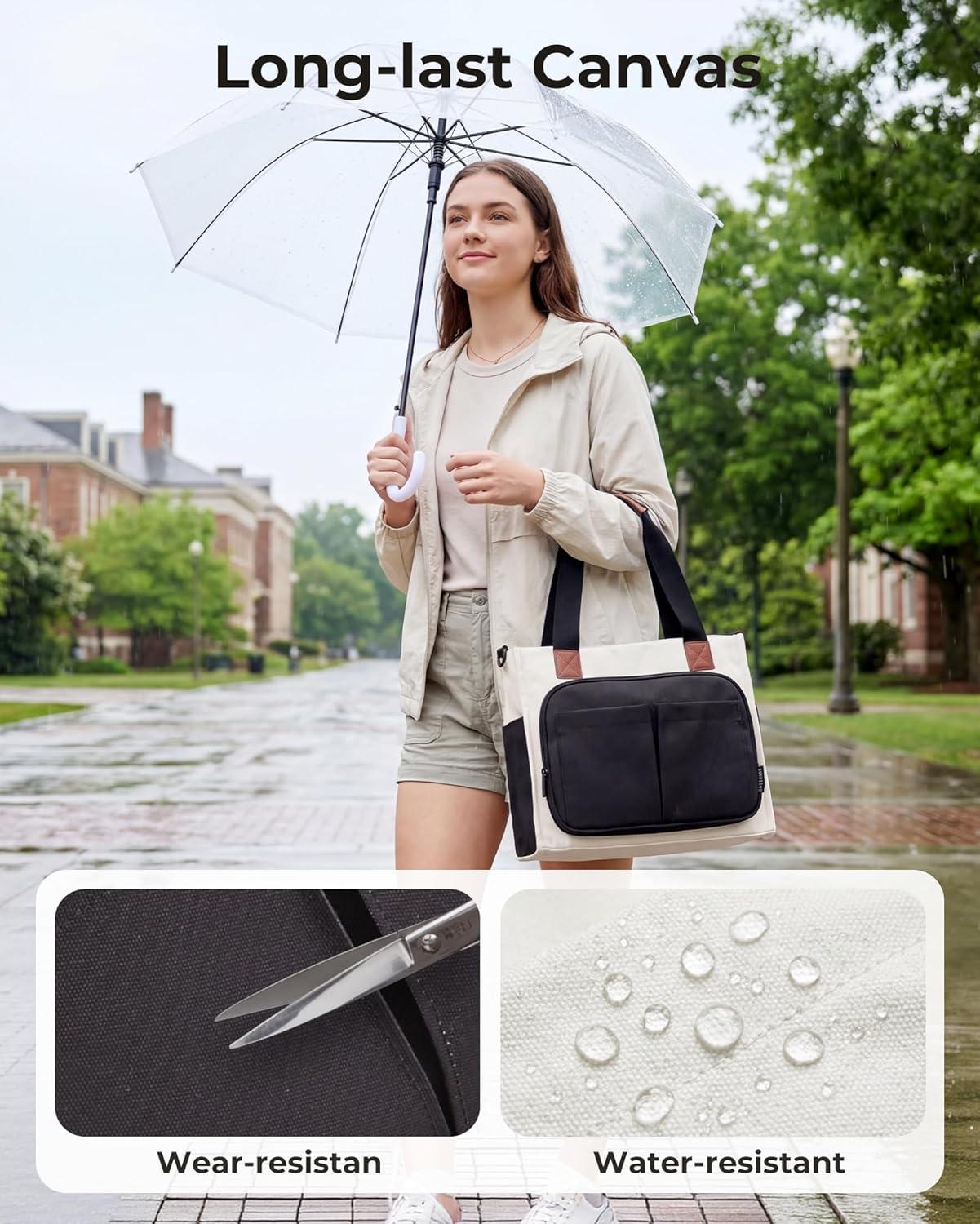 image:imageBAGSMART Canvas Tote Bag for Women Work Tote Bag with Zipper Crossbody Handbag for Travel Teacher NurseCamel