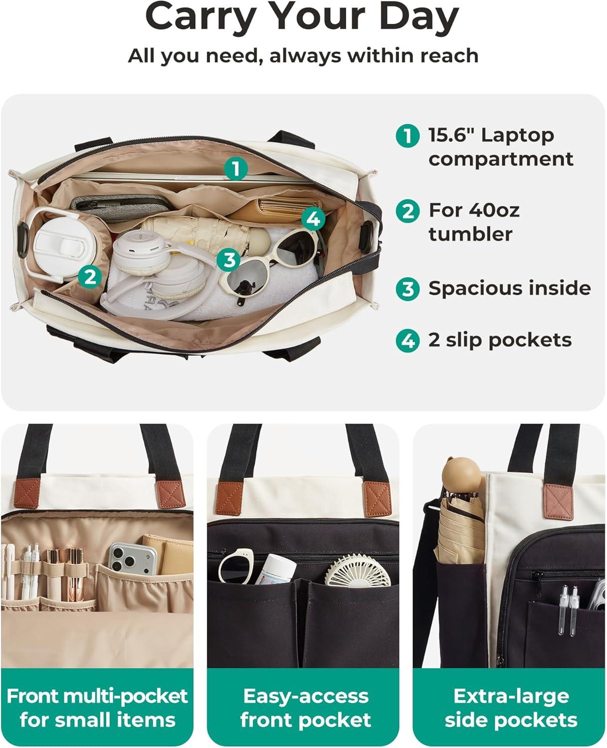 image:imageBAGSMART Canvas Tote Bag for Women Work Tote Bag with Zipper Crossbody Handbag for Travel Teacher NurseClassic