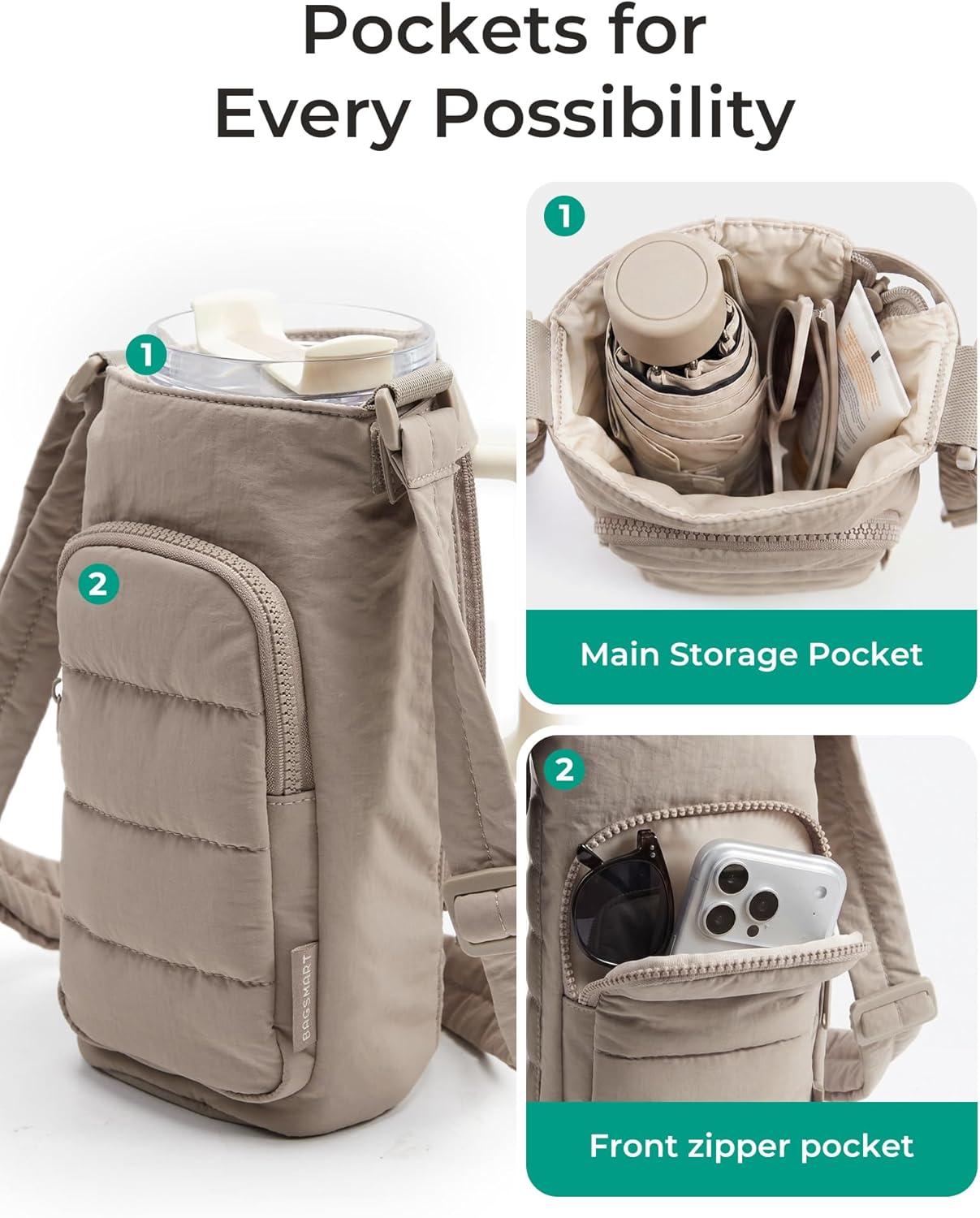 image:imageBAGSMART Magnetic 40oz Water Bottle Holder with Strap Crossbody Purse Gym Accessories for WomenGreen
